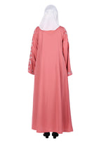 Being Muslims Contrast Sleeve Embroidery Rose Peach Qatari Nida Abaya