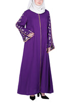 Being Muslims Contrast Sleeve Embroidery Purple Qatari Nida Abaya