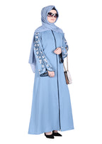 Being Muslims Contrast Sleeve Embroidery Sky Blue Qatari Nida Abaya