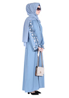 Being Muslims Contrast Sleeve Embroidery Sky Blue Qatari Nida Abaya