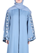 Being Muslims Contrast Sleeve Embroidery Sky Blue Qatari Nida Abaya