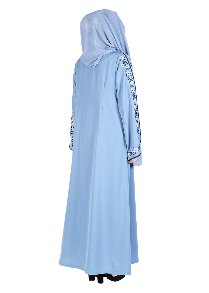 Being Muslims Contrast Sleeve Embroidery Sky Blue Qatari Nida Abaya