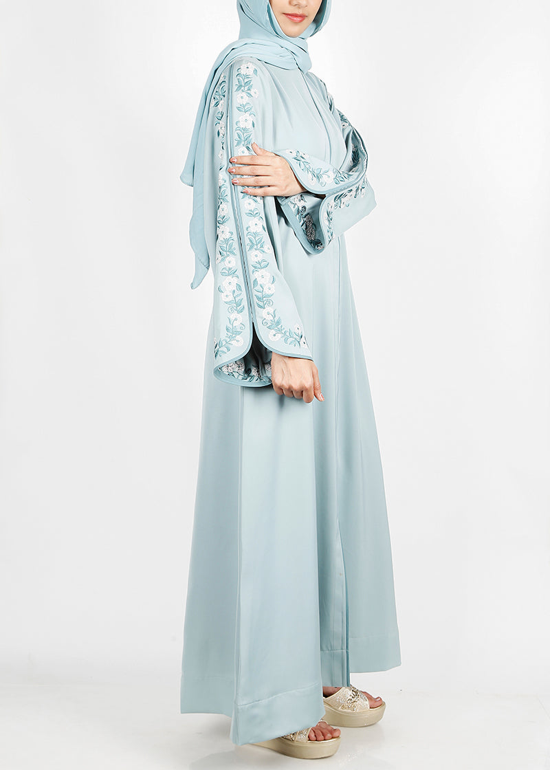 BeingMuslims Sage Green Floral Embroidered Sleeve Abaya