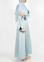 BeingMuslims Sage Green Floral Embroidered Sleeve Abaya