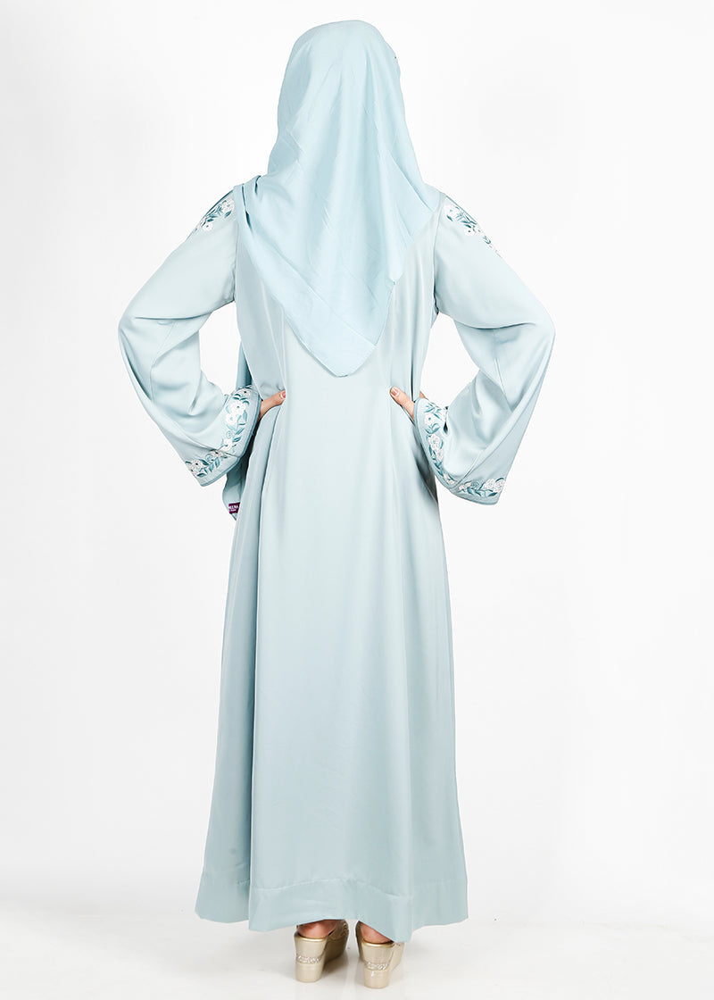 BeingMuslims Sage Green Floral Embroidered Sleeve Abaya