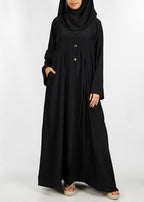 BeingMuslims Black button-front pleated flowy abaya