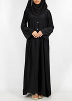 BeingMuslims Black button-front pleated flowy abaya