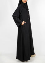 BeingMuslims Black button-front pleated flowy abaya