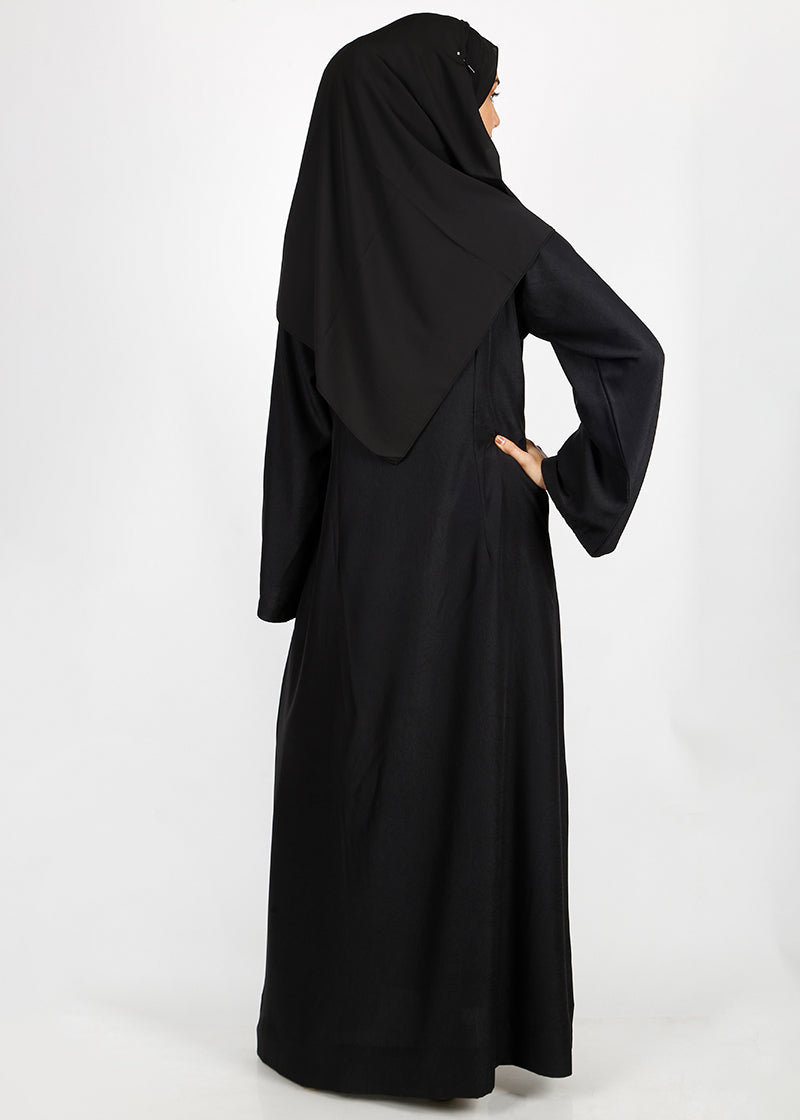 BeingMuslims Black button-front pleated flowy abaya
