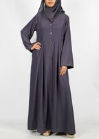 BeingMuslims Dark Grey button-front pleated flowy abaya