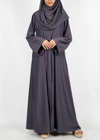 BeingMuslims Dark Grey button-front pleated flowy abaya