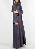 BeingMuslims Dark Grey button-front pleated flowy abaya
