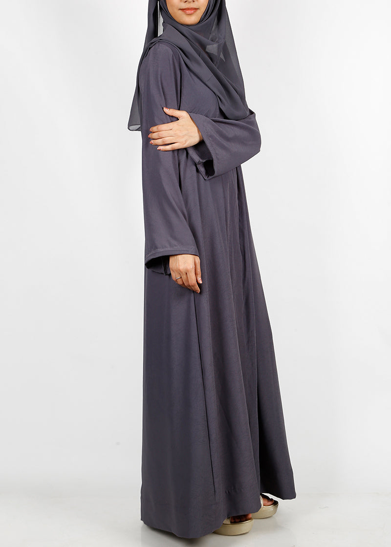 BeingMuslims Dark Grey button-front pleated flowy abaya
