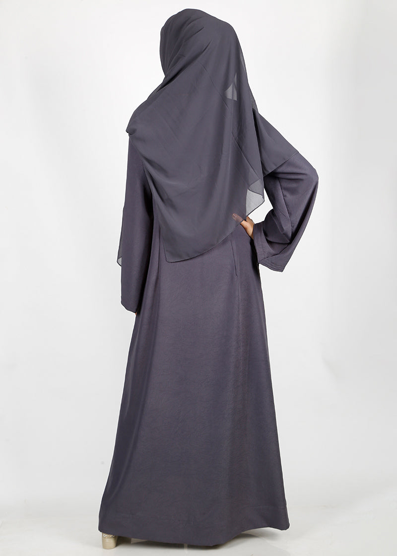 BeingMuslims Dark Grey button-front pleated flowy abaya