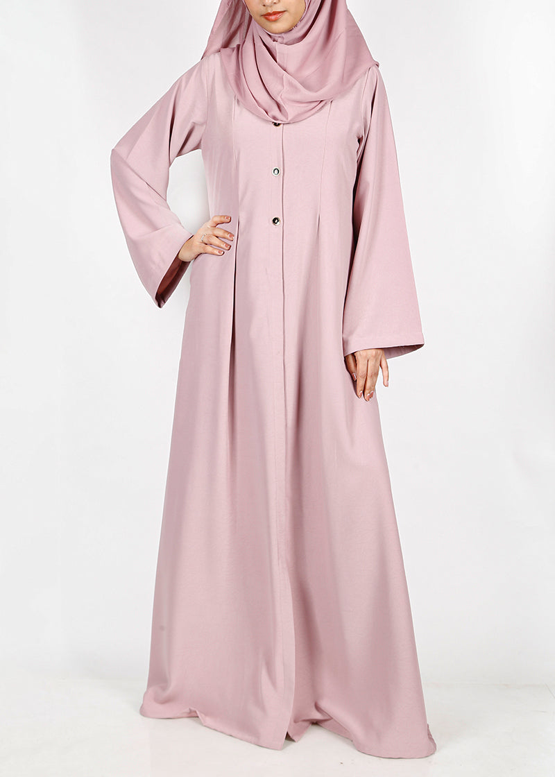 BeingMuslims Light Pink button-front pleated flowy abaya