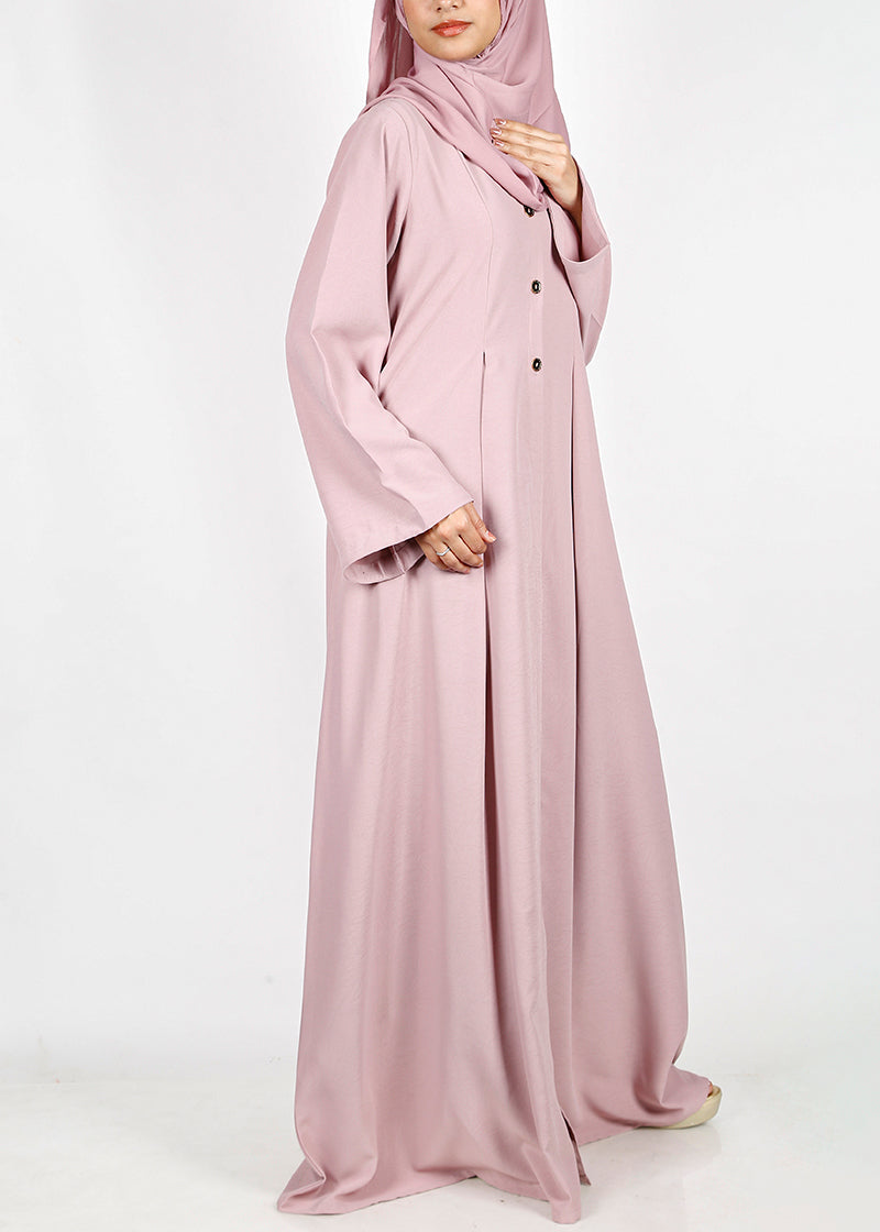 BeingMuslims Light Pink button-front pleated flowy abaya