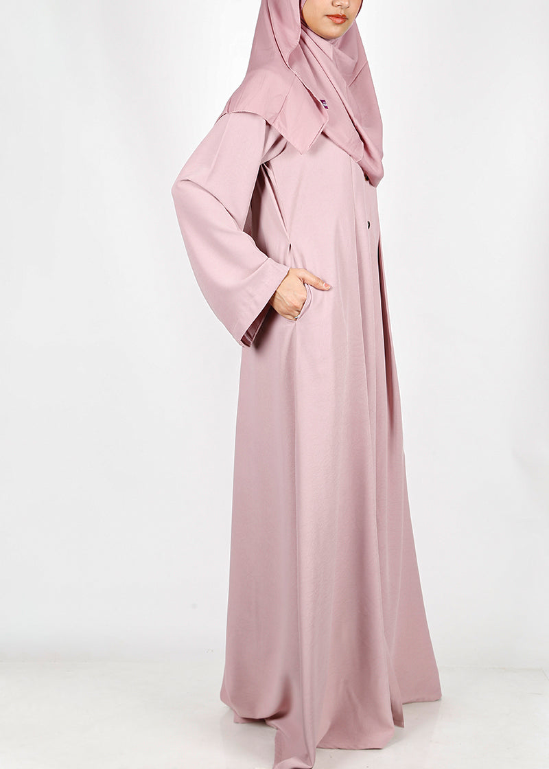 BeingMuslims Light Pink button-front pleated flowy abaya