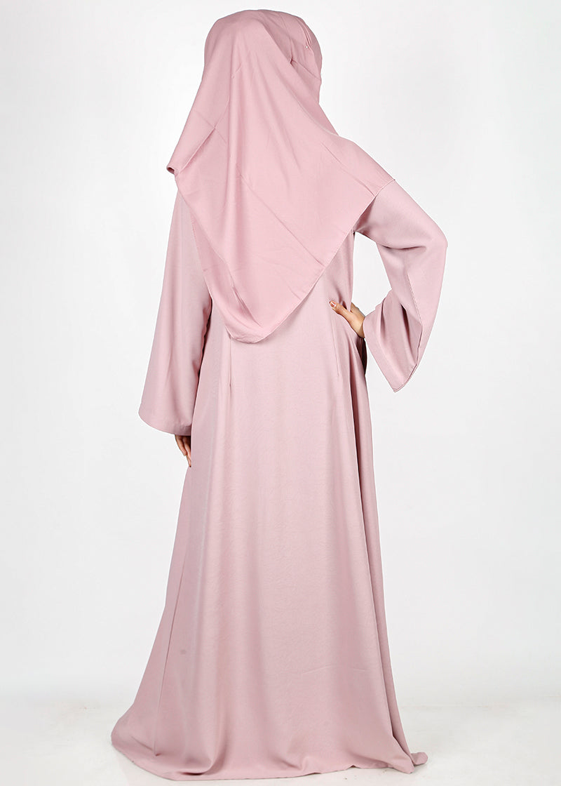 BeingMuslims Light Pink button-front pleated flowy abaya