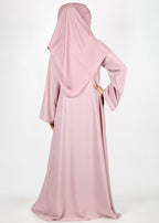 BeingMuslims Light Pink button-front pleated flowy abaya