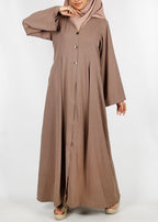 BeingMuslims Oak Brown button-front pleated flowy abaya