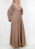 BeingMuslims Oak Brown button-front pleated flowy abaya
