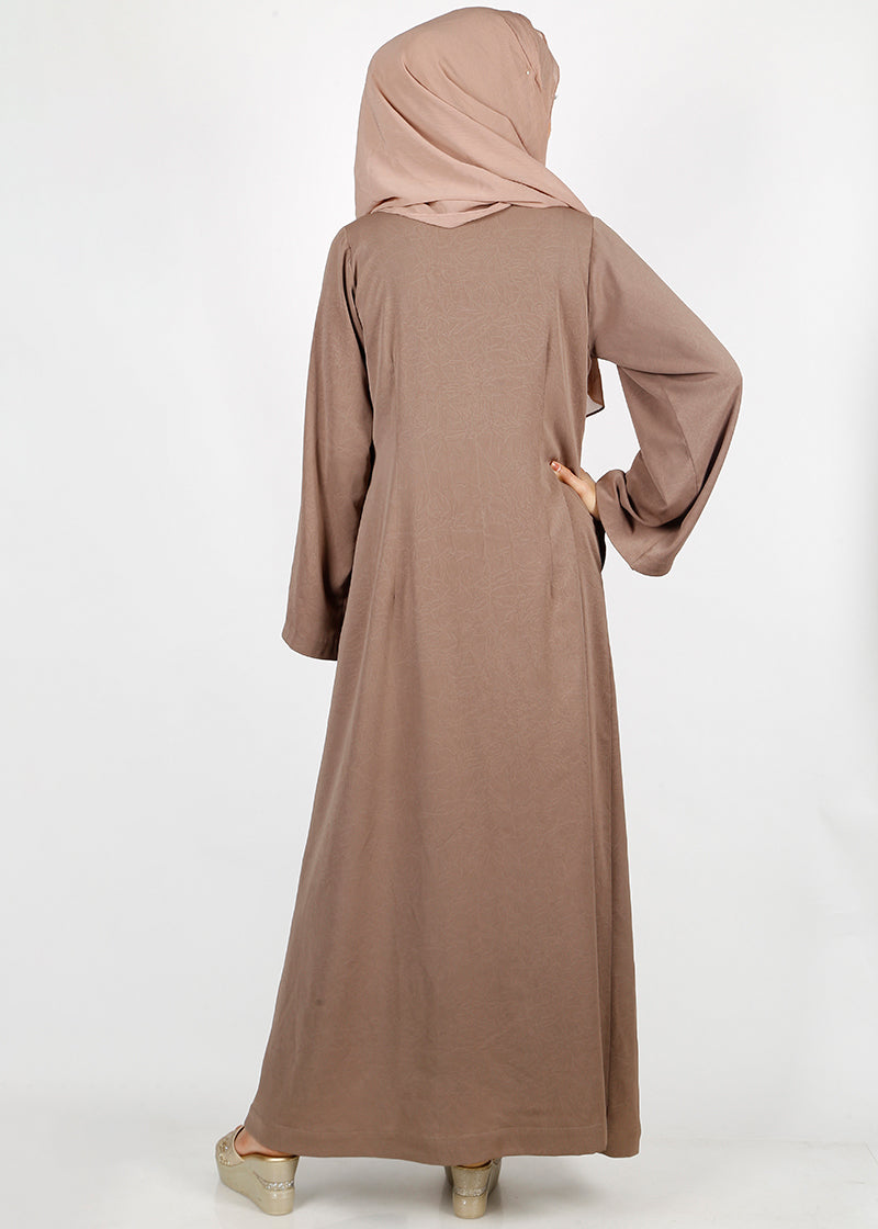 BeingMuslims Oak Brown button-front pleated flowy abaya