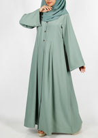 BeingMuslims Sage Green button-front pleated flowy abaya
