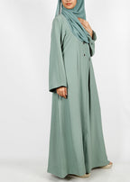 BeingMuslims Sage Green button-front pleated flowy abaya