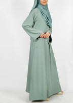 BeingMuslims Sage Green button-front pleated flowy abaya