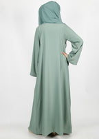 BeingMuslims Sage Green button-front pleated flowy abaya