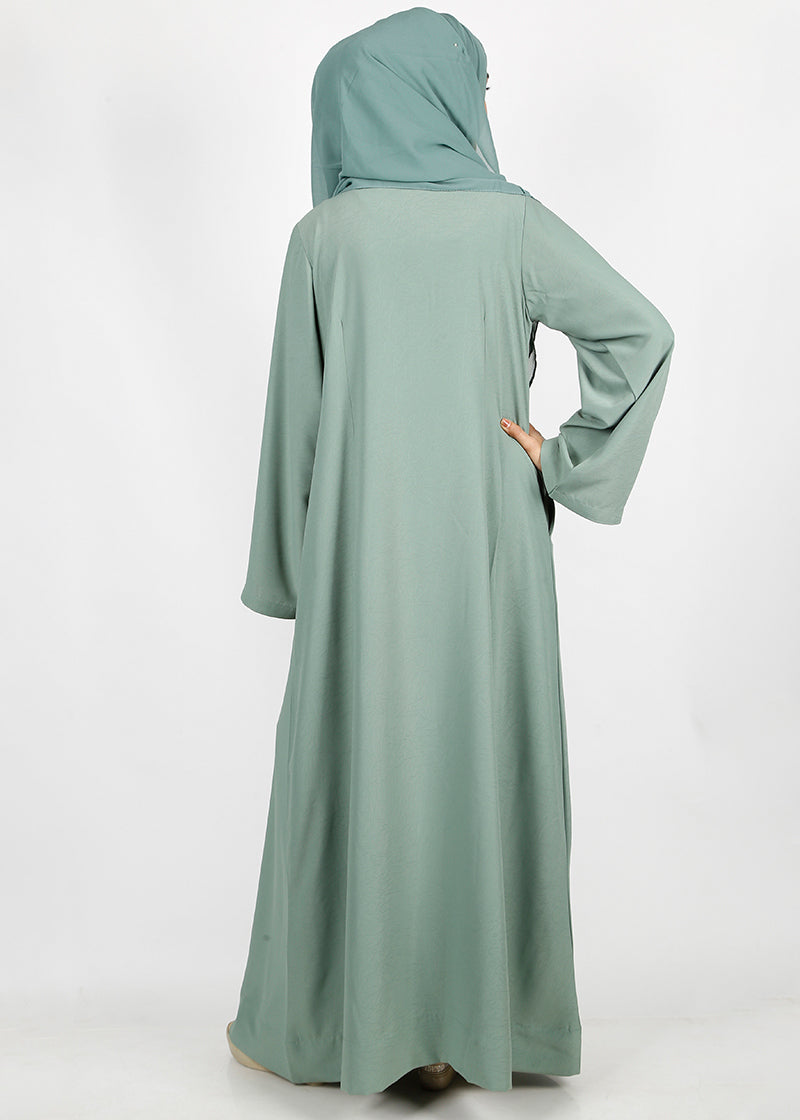 BeingMuslims Sage Green button-front pleated flowy abaya