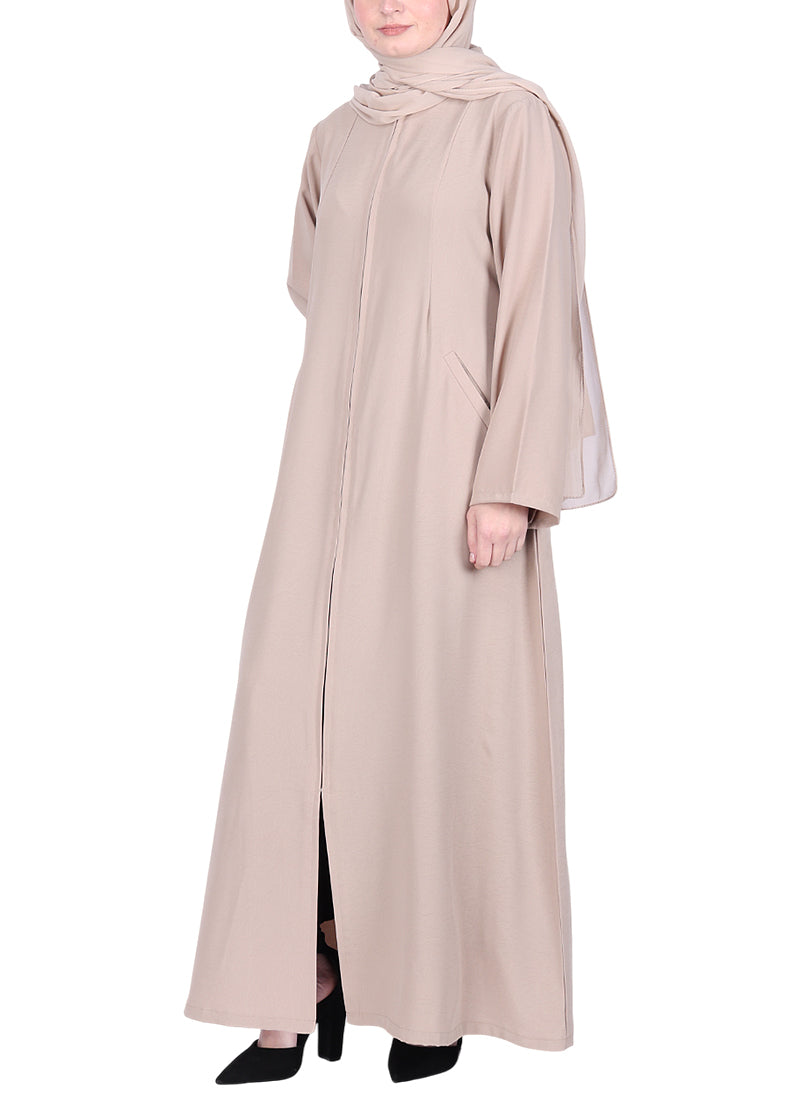 Being Muslims Sleek Beige Abaya with Zipper and Pockets