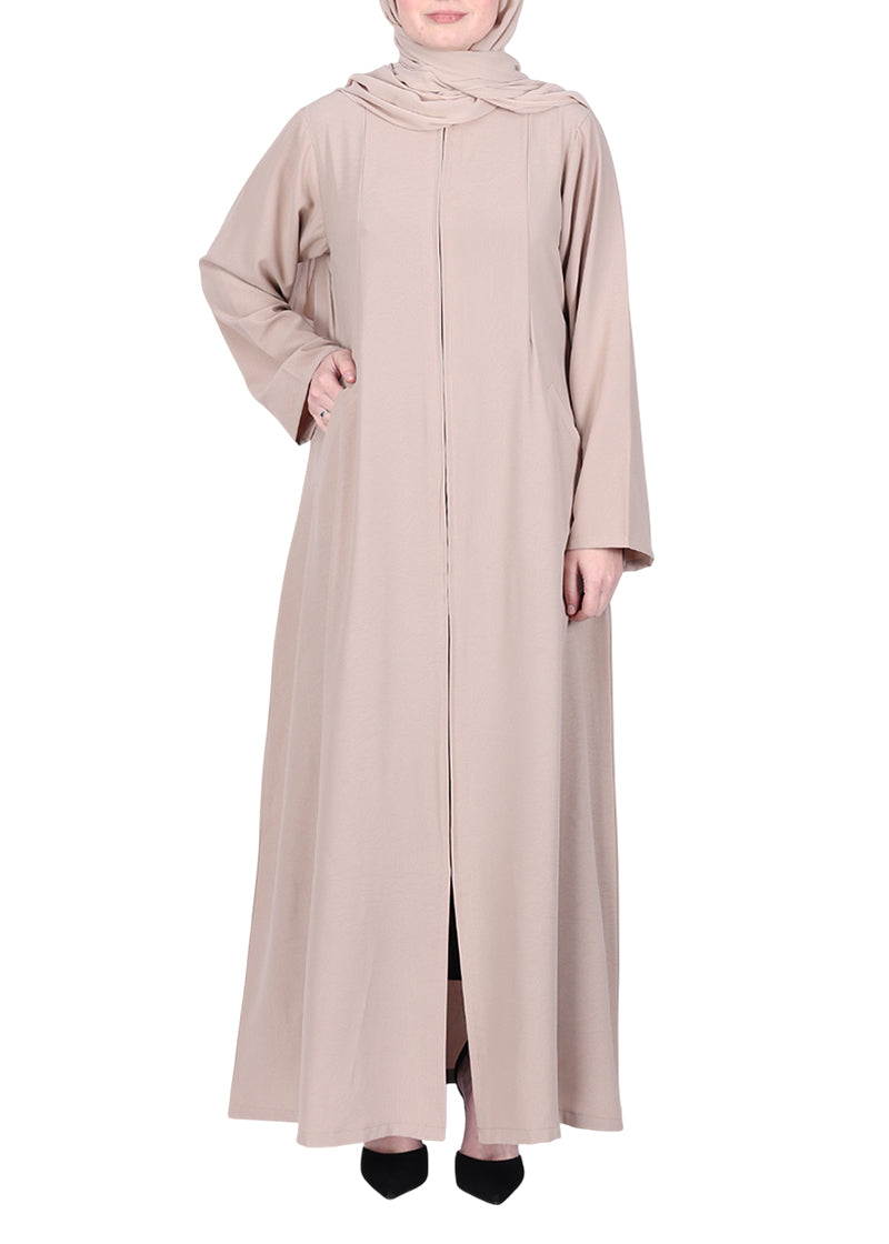 Being Muslims Sleek Beige Abaya with Zipper and Pockets