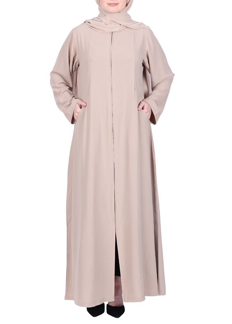 Being Muslims Sleek Beige Abaya with Zipper and Pockets