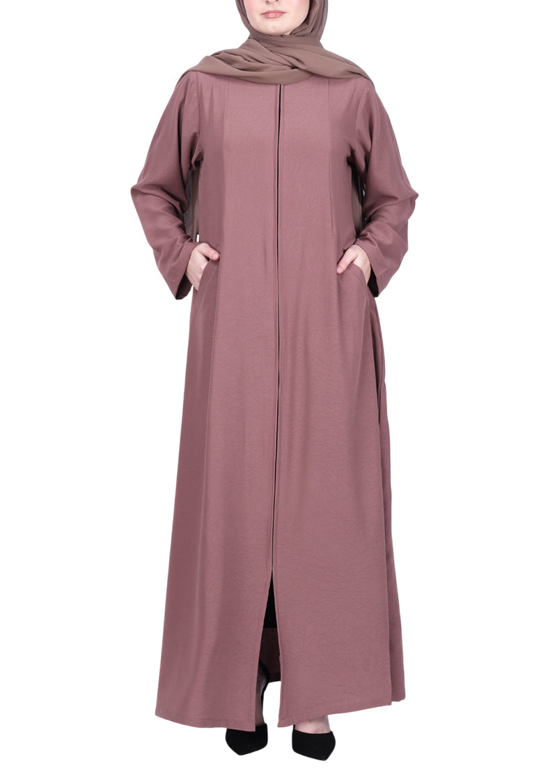 Being Muslims Sleek Burnish Brown Abaya with Zipper and Pockets