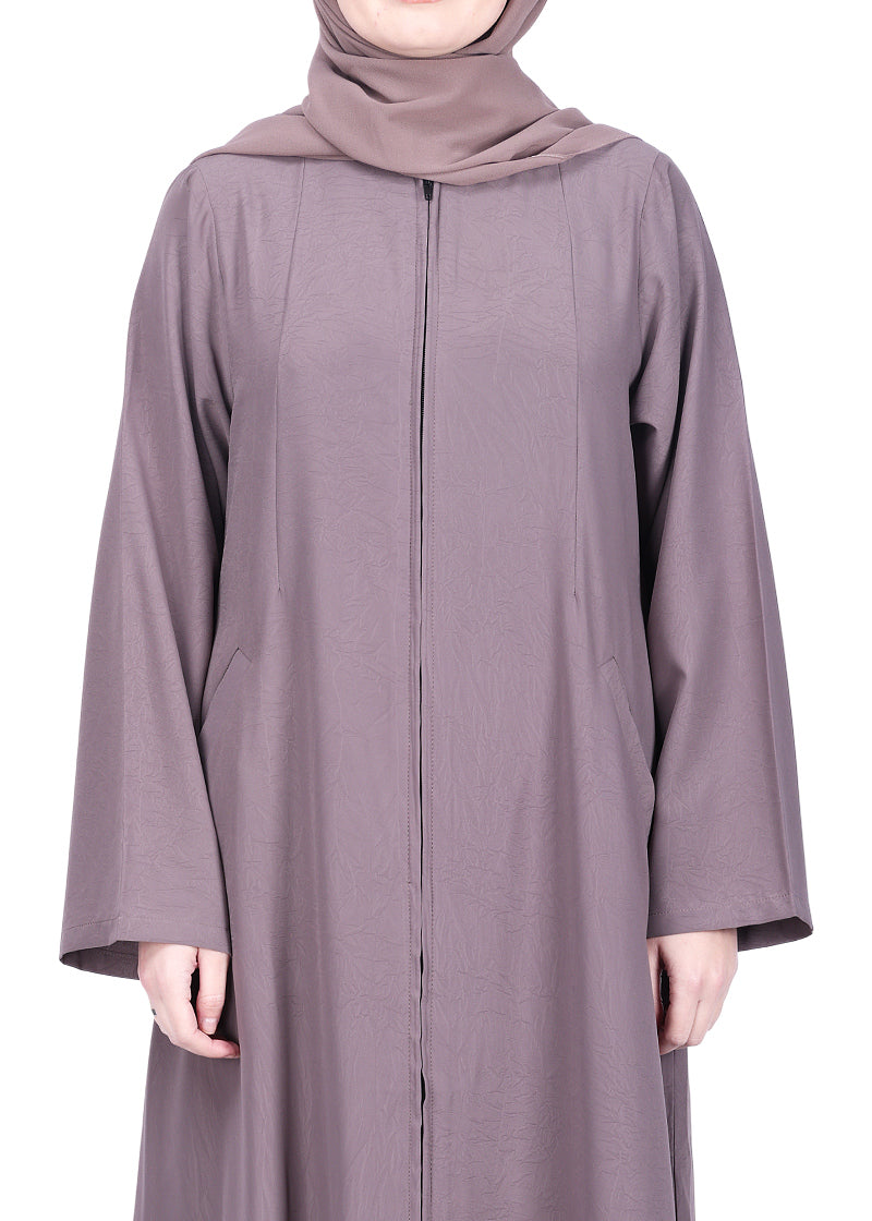 Being Muslims Sleek Dull Purple Abaya with Zipper and Pockets