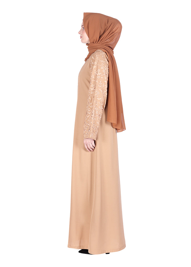 Being Muslims Beige Abaya with Magnificent Rich Embroidery
