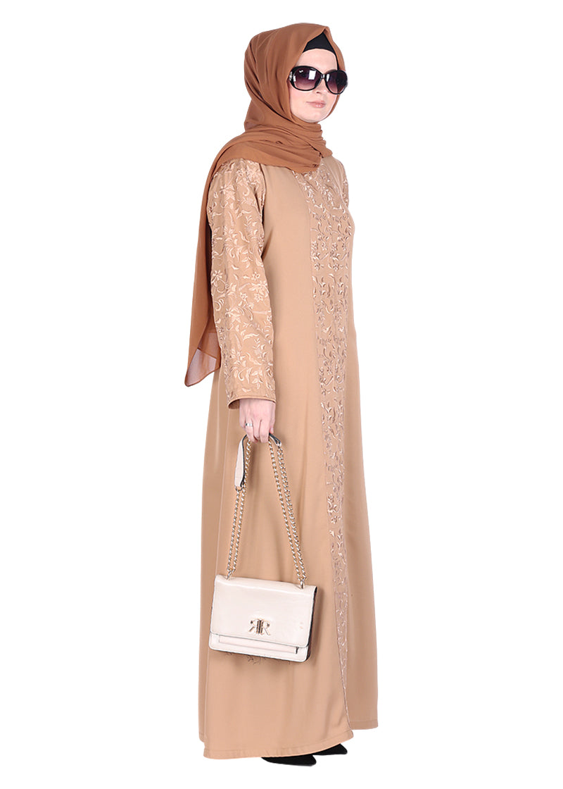 Being Muslims Beige Abaya with Magnificent Rich Embroidery