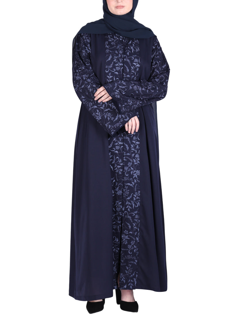 Being Muslims Navy Blue Abaya with Magnificent Rich Embroidery