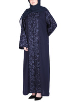 Being Muslims Navy Blue Abaya with Magnificent Rich Embroidery