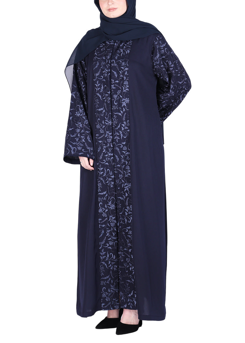 Being Muslims Navy Blue Abaya with Magnificent Rich Embroidery