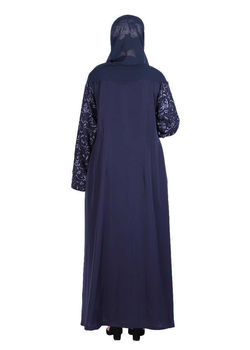 Being Muslims Navy Blue Abaya with Magnificent Rich Embroidery