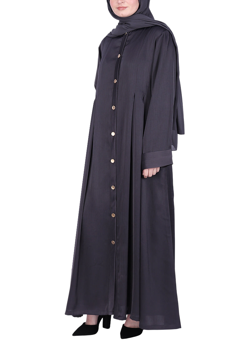 Being Muslims Simple n Stylish Dark Grey Front Open Abaya