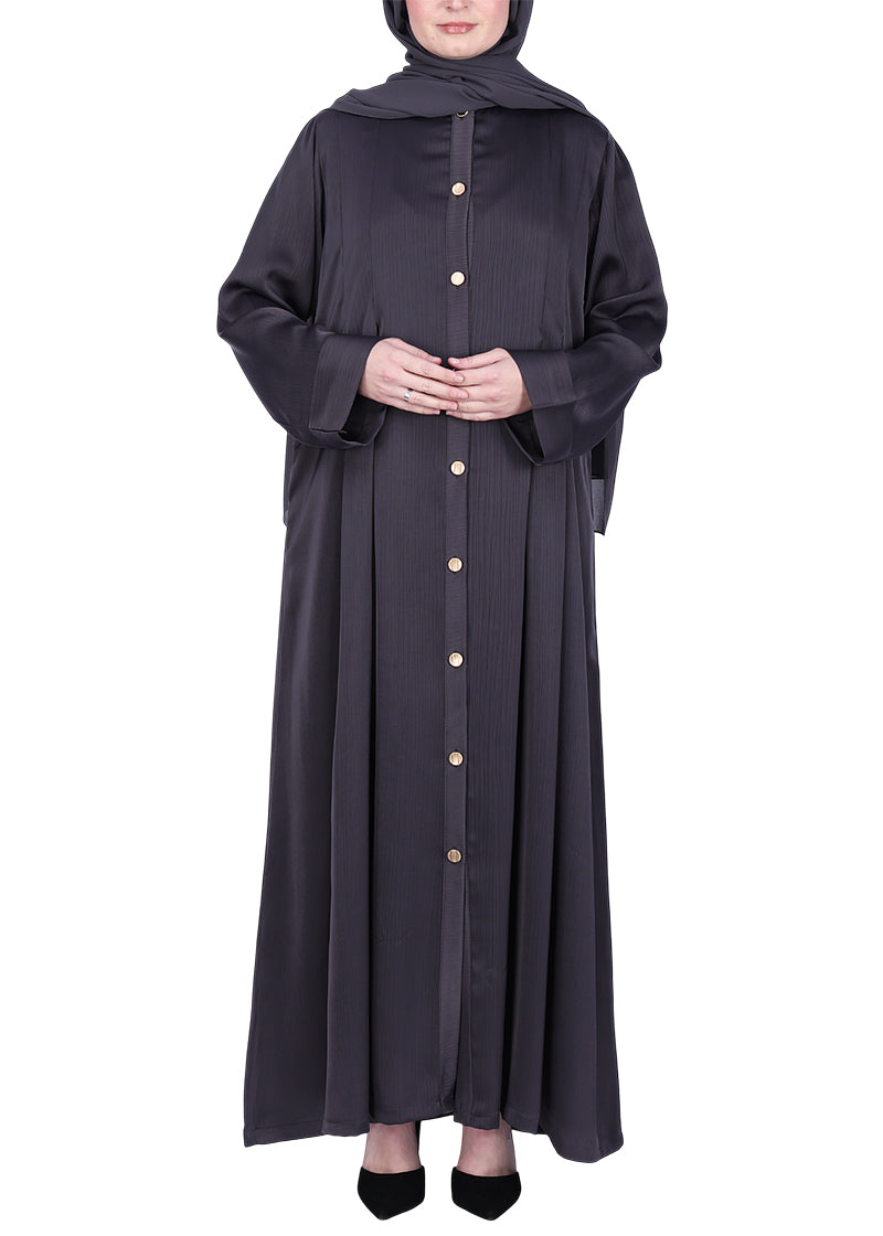 Being Muslims Simple n Stylish Dark Grey Front Open Abaya