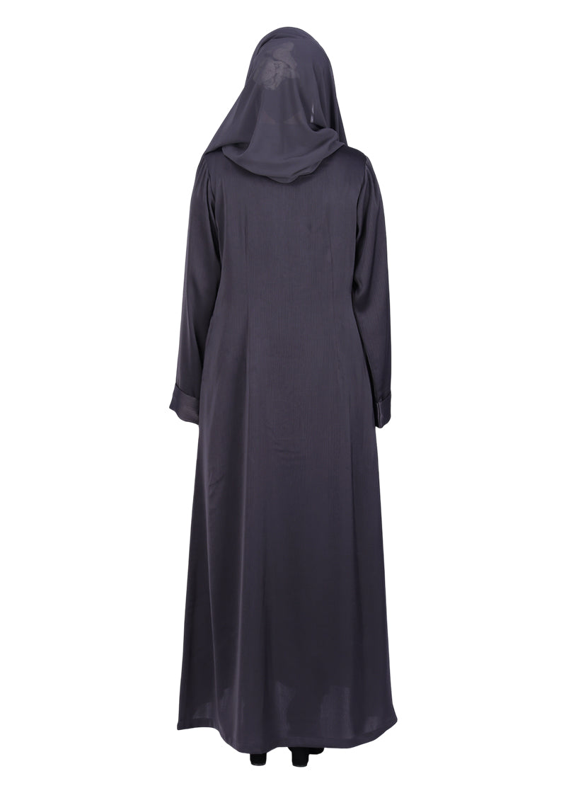 Being Muslims Simple n Stylish Dark Grey Front Open Abaya
