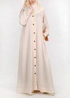 BeingMuslims Flowy Distinguished Beige Abaya