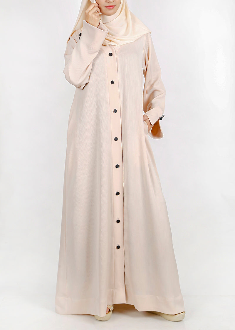 BeingMuslims Flowy Distinguished Beige Abaya