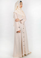 BeingMuslims Flowy Distinguished Beige Abaya
