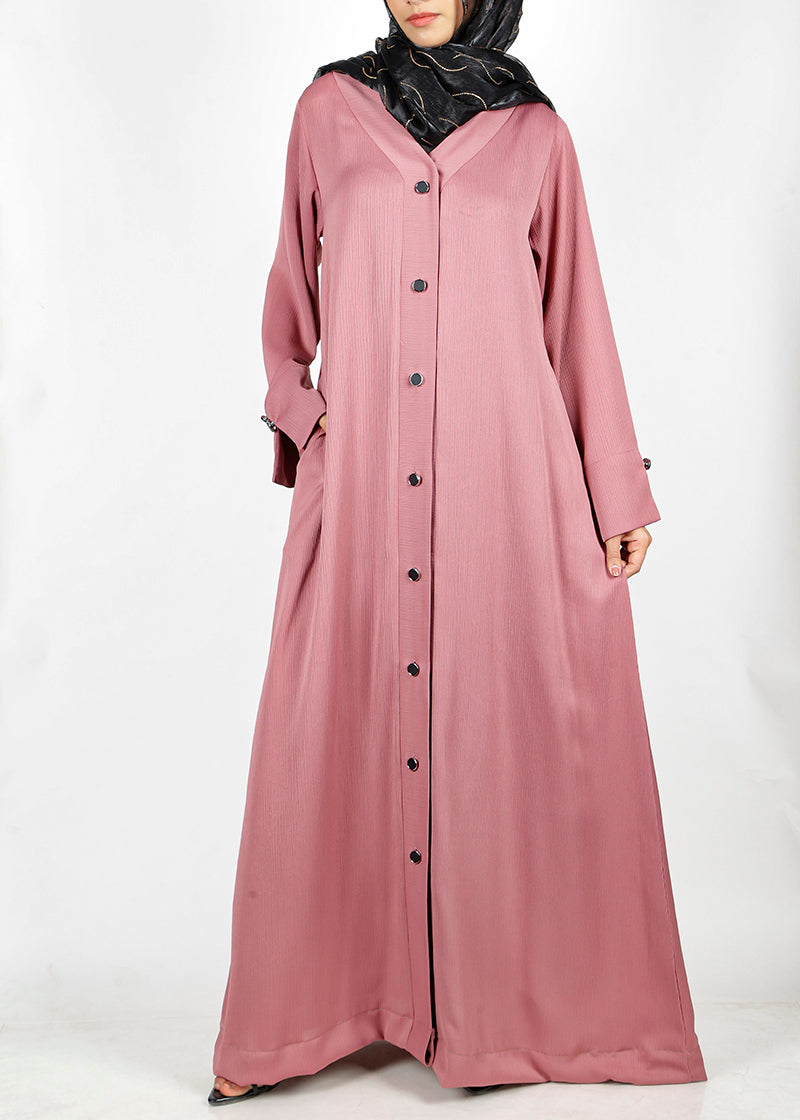 BeingMuslims Cascade Pleated Elegant Light Pink Abaya
