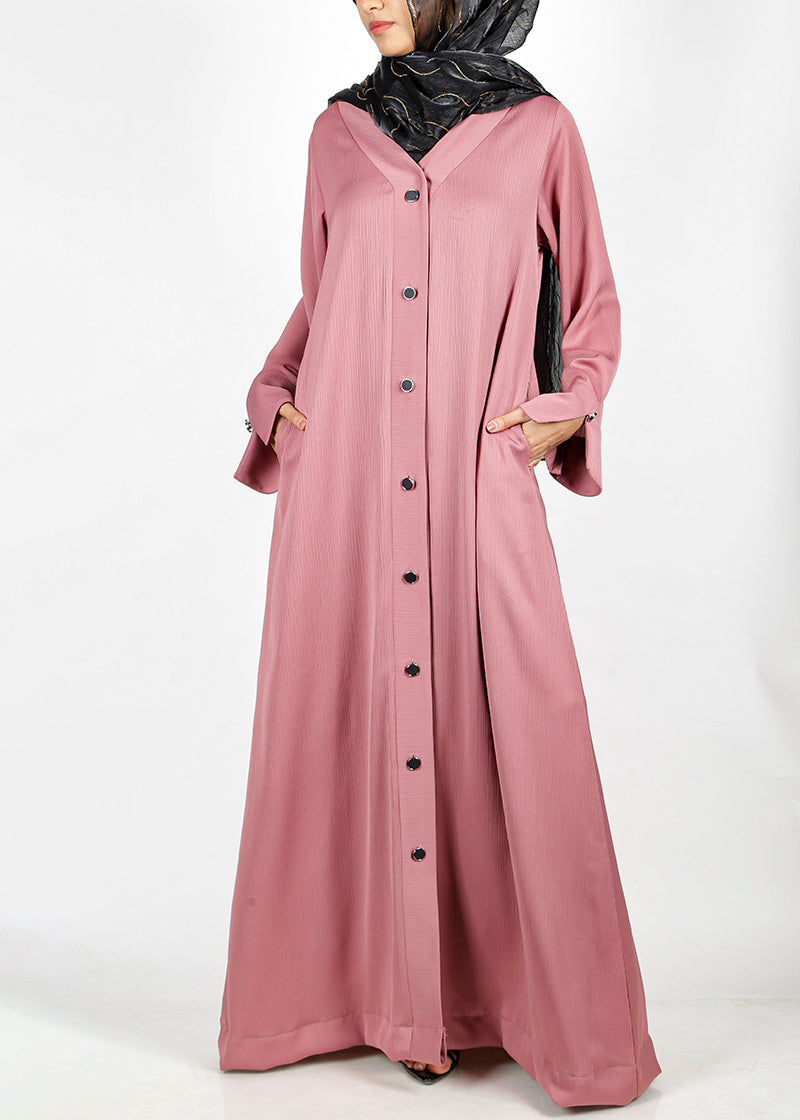 BeingMuslims Cascade Pleated Elegant Light Pink Abaya